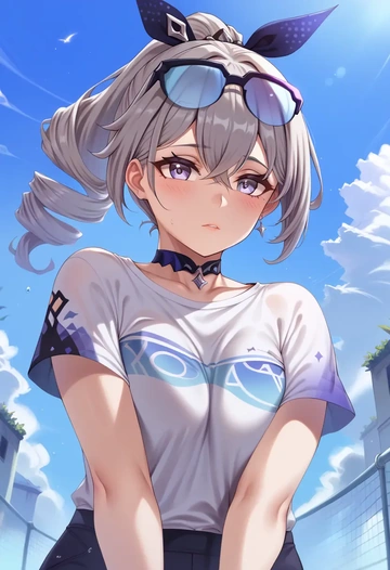 star rail,silver wolf,running shirt,shorts,sneakers  - AI generated anime art